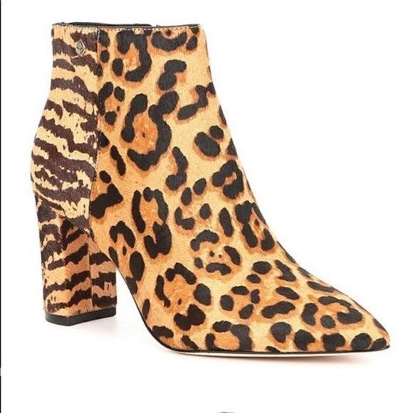 Antonio Melani Calves Fur Brazil Leopard Print Block Heel Booties - Picture 9 of 9